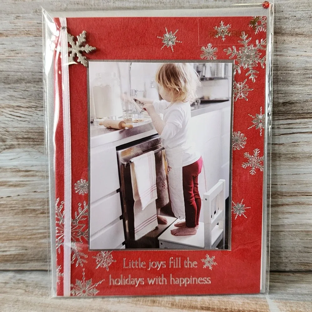 Papyrus Christmas Card Silver Foil Snowflake Baking Child Red Holiday Greeting
